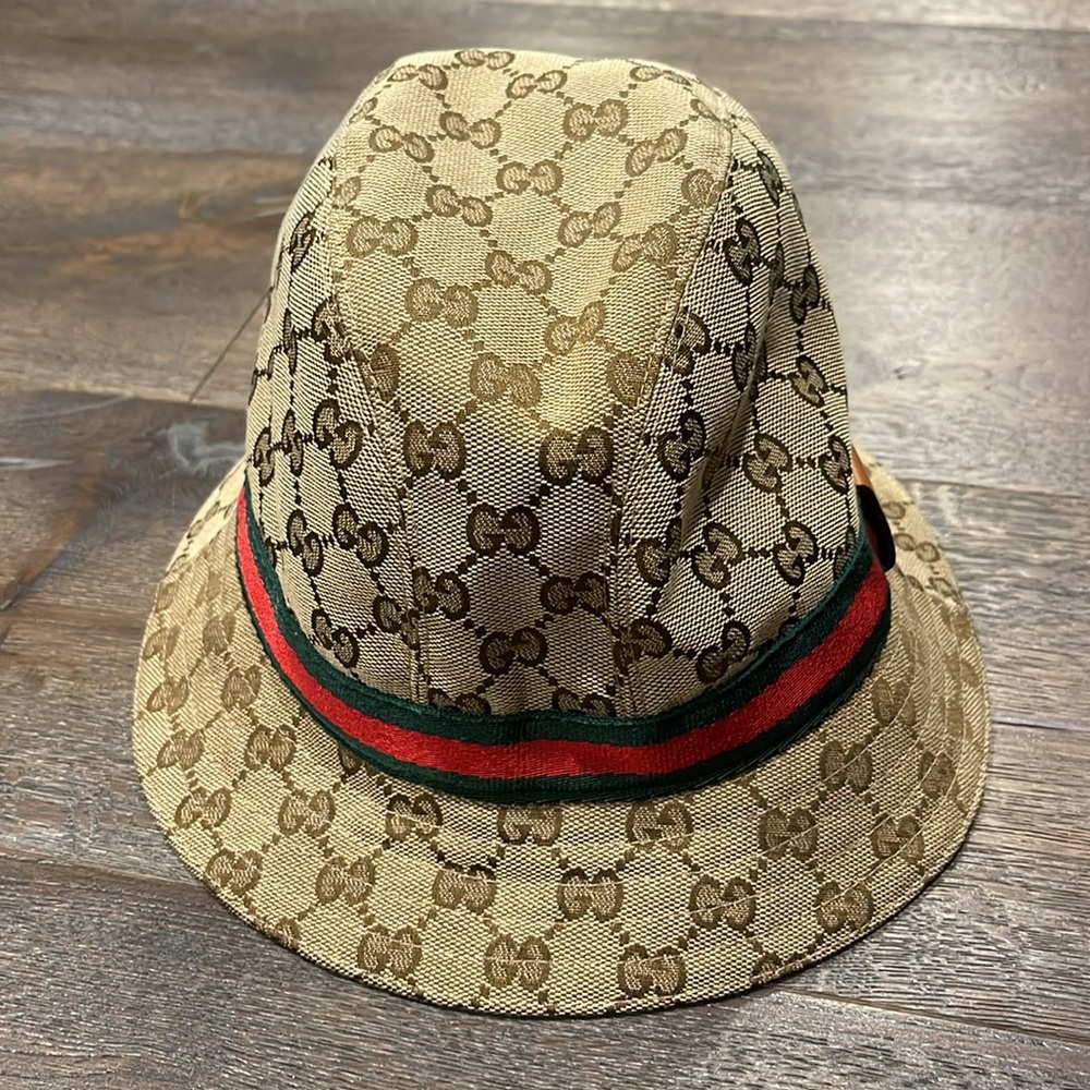 GUCCI Gg Canvas Sherry Line Bucket Hat M 200036 Beige Brown All Over Pattern 230 - Picture 3 of 7